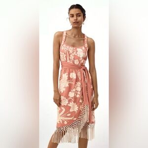 Anthropologie Lucille Blush Embroidered 20s Style Fringe Dress sz 8